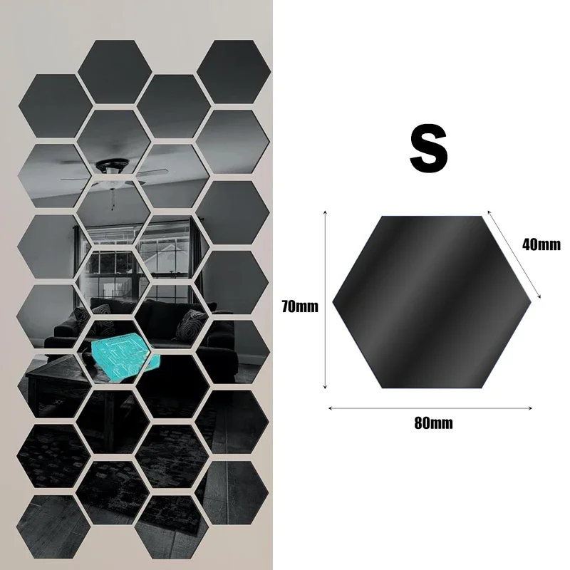 Pegatinas de pared de espejo acrílico hexagonales autoadhesivas, pegatinas de decoración de espejo autoadhesivas DIY, pegatinas de decoración de pared de habitación y dormitorio: XS / Rosa