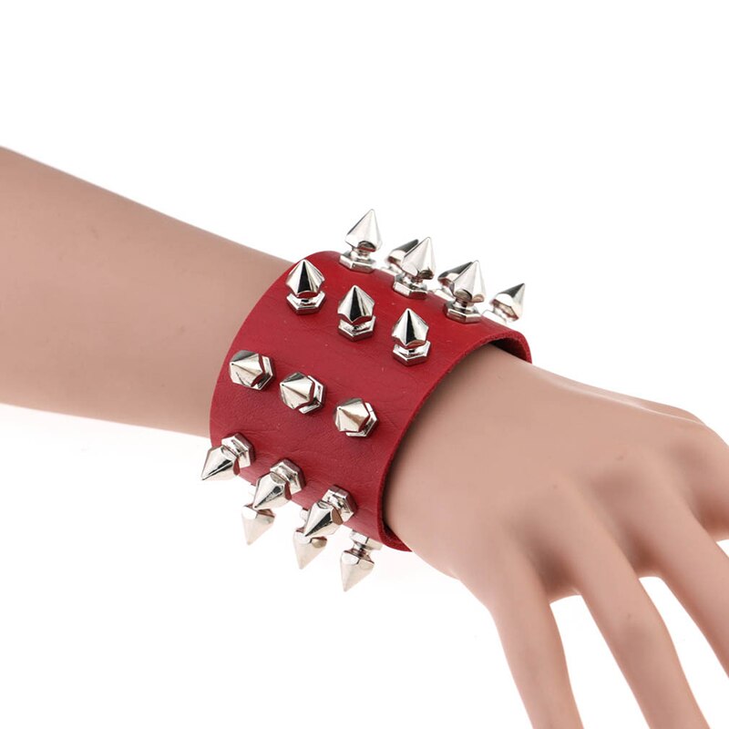 Punk Spikes Rivet Stud Brede Manchet Lederen Armbanden Bangles Gothic Rock Unisex Bangle Harnas Armbanden Charm Bileklik Pulseiras