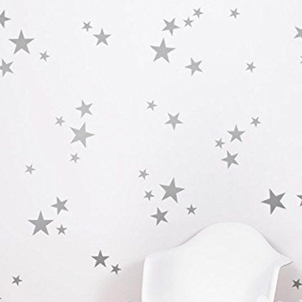 55 stk/sæt wallsticker forskellige størrelser børneværelse vinyl selvklæbende pvc dekorationer vinduesglas giftfri soveværelse stjernemønster: Sølv