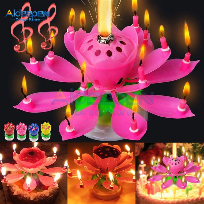 Cake Kaars Lotus Flower Musical Kaars Gelukkige Verjaardag Art Kaars Verlichting Voor Diy Cake Decoratie Kids Wedding Party
