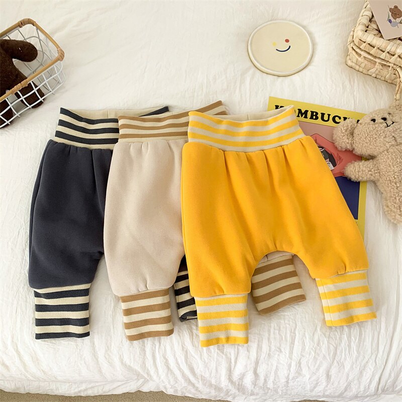 Pantalon en PP épais pour bébé, vêtement d&#39;hiver ample, taille élastique, sarouel de dessin animé, bas en laine pour tout-petit garçon