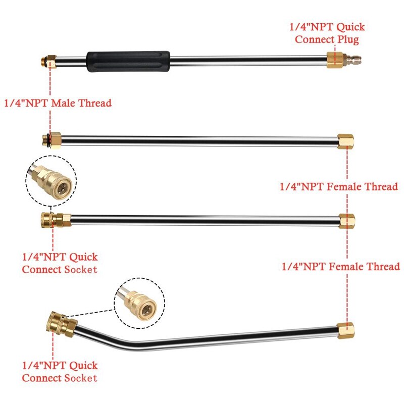 Powerful Pressure Washer Extension Wand Set, 7.5Ft Replacement Lance, 1/4 Inch Quick Connect, 30 Degrees Curved Rod Extension