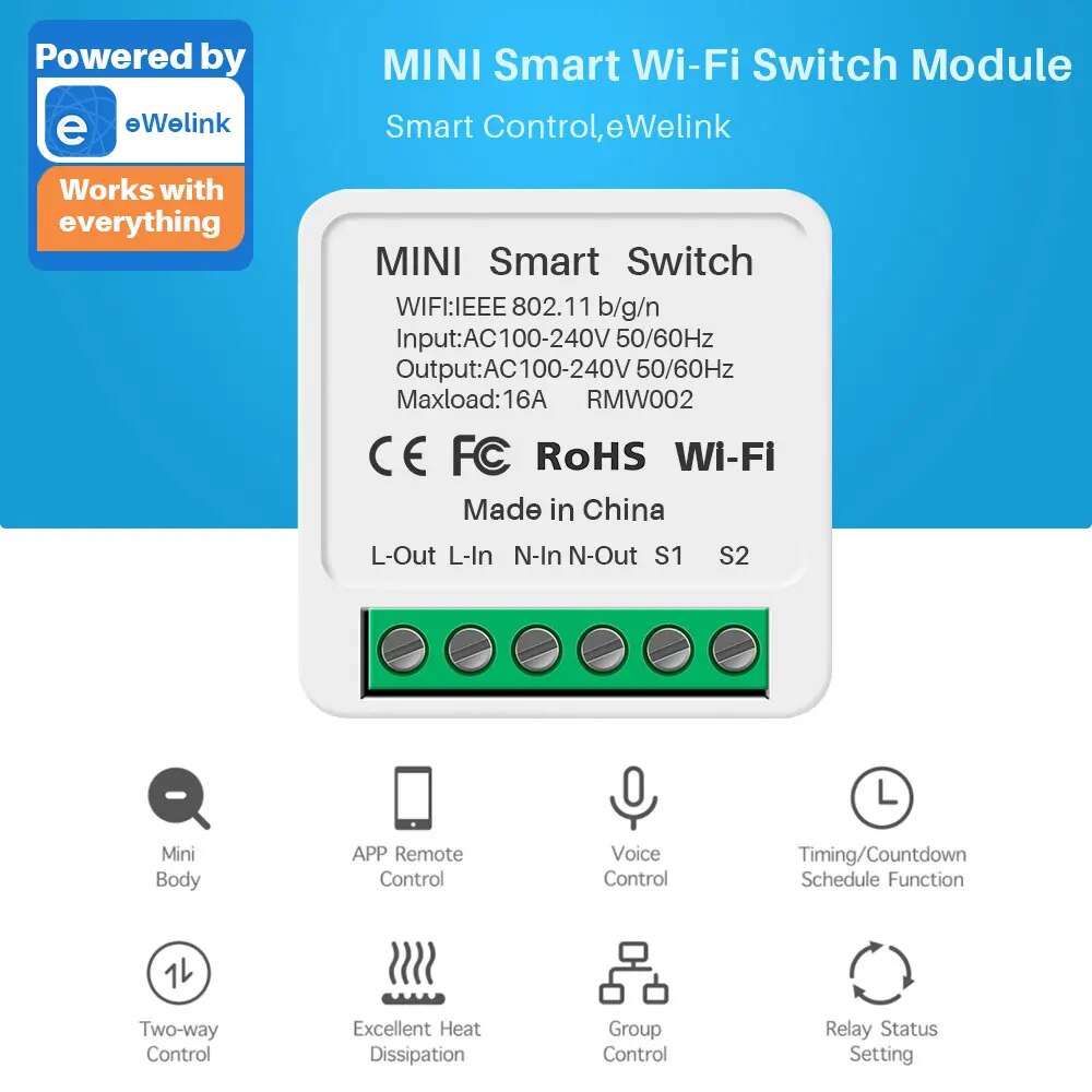 16A EWelink Wifi Switch Mini Smart 2-way DIY Switches Circuit Breaker Timer Module Support Alexa Google Home Alice SmartThings