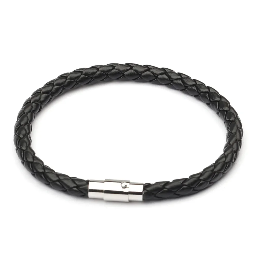 Rope Leather Bracelet Men Women Stainless Steel Magnetic Clasp Summer Style Male Bracelets Bangles Jewelry SL019: Gold-color