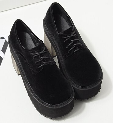 Sammet punk rock plattform klack skor kvinnor ankel boots tjocka klackar svart vin röd gröna skor: Svart 6286 / 5