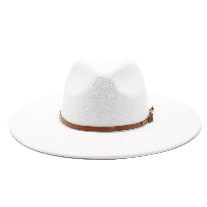 Sombrero de ala ancha para hombre y mujer, sombrero de ala ancha de lana sólida clásica, estilo británico, Panamá, Jazz, iglesia, 9,5 CM,: Blanco