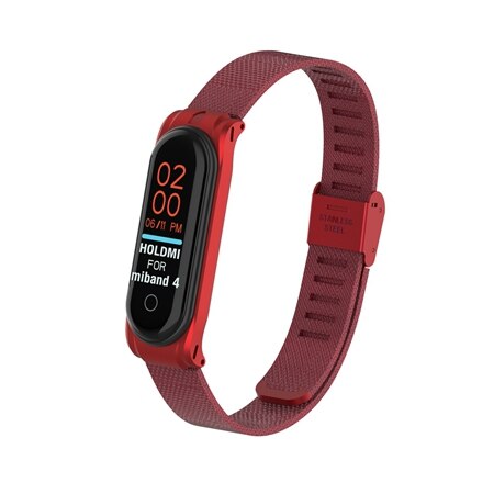 YUEDAER mi Band 4 correa de Metal para Xiaomi mi Band 4 correa de acero inoxidable mi Band 4 correas de muñeca mi lanese Loop mi Band4: Buckle Red