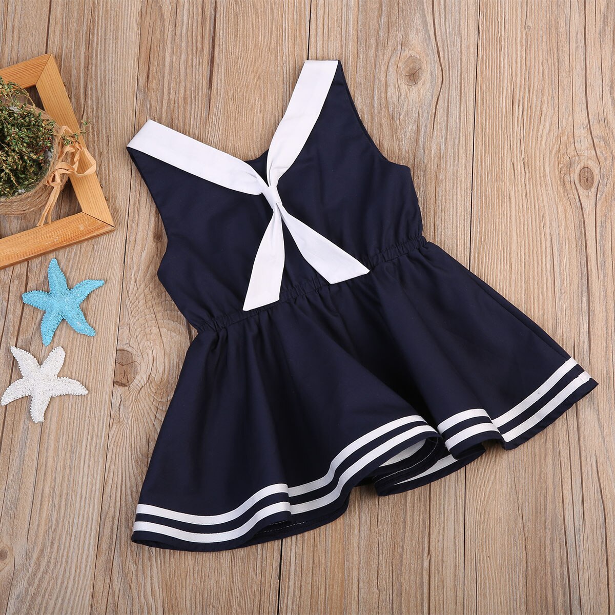 Baby Girls Sailor Suit Toddler Kid Baby Girls Dress Summer Sleeveless Casual Uniform Baby Girls Clothes Beach Party Dresses