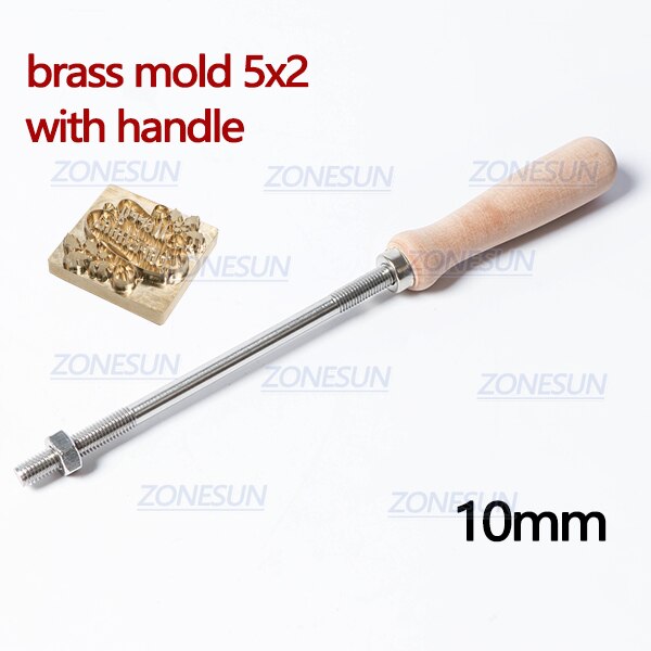 Zonesun 5/8/10mm houten handvat voor aangepaste metalen logo stempel voedsel taart koek brandmerk ijzer leer hout brandmal stempelgereedschap: 10 mm 5 x 2cm
