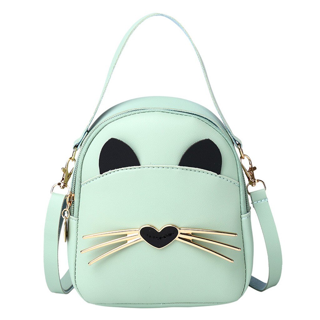 Solid Leather Cat Beard Backpack Shoulder Bag Teenage Girls Mini Female School Bagpack Purse Cute Cat Small Women Backpack: Gray