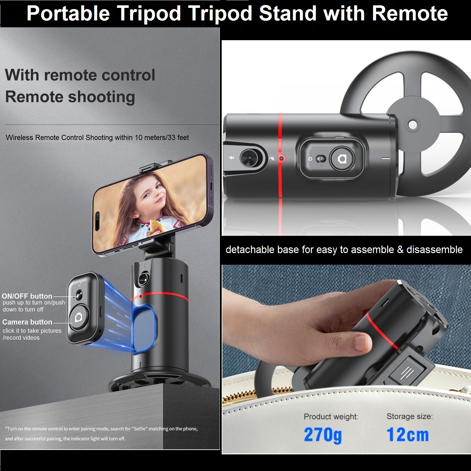 Statyw automatyczny do śledzenia twarzy 360 ° Obrót, AI Follow-up Selfie Desktop Śledzenie twarzy Uchwyt na telefon Stabilizator gimbala do telefonu