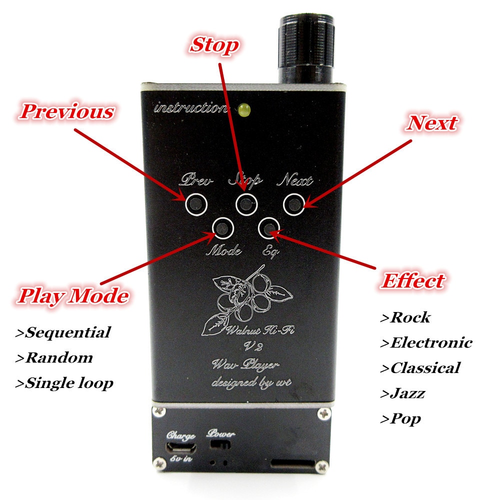 FENGRU DIY Walnut V2S MP3 Lossless Music MP3 HiFi Music Player Support 32GB TF Card Expansion and Support Headphone Amplifier