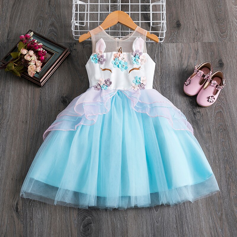 Flickor enhörning tutu klänning sommar barn prinsessa vestido flickor födelsedagsfest klänning barn sommar klänningar 3-8y barn kläder