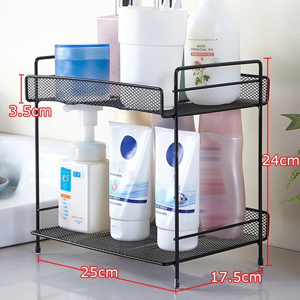2-Tier Metal Mesh Storager Basket Organizer for Home Office Kitchen Bathroom Black