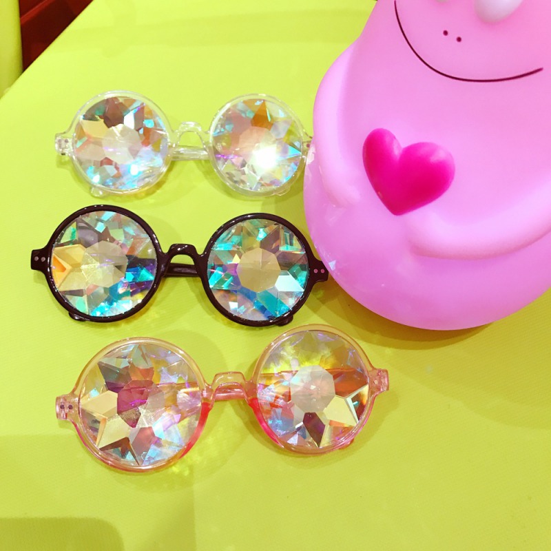 Round Kaleidoscope Glasses Rainbow Prism Sunglasses Party Rave Dancing Glasses