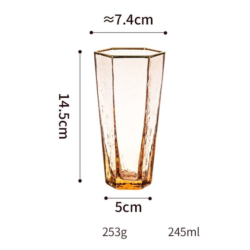 Nordisk højkvalitets sekskantet hammerstribe guldkantet vinglas krystalglas champagnekop husholdnings whiskyglas vandkop: M05
