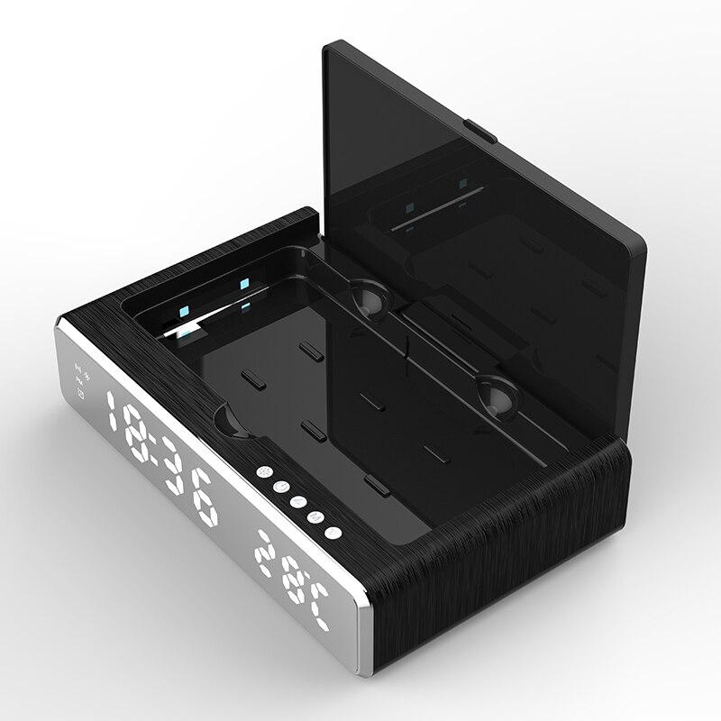 Multifunction LED Digital Thermometer Alarm Clock HD Mirror Clock for Mobile Phone Wireless Charger UV Disinfection