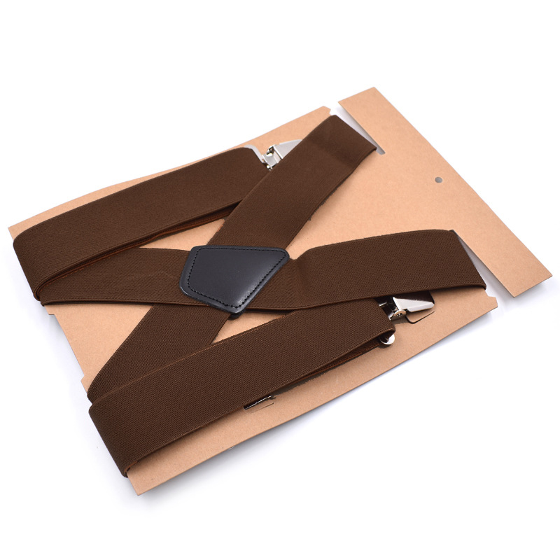 5cm Wide Men Suspenders High Elastic Adjustable 4 Strong Clips Suspender Heavy Duty X Back Trousers Braces: Dark brown