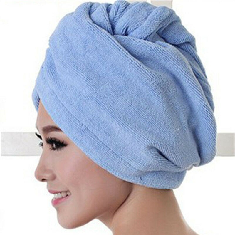 Stort hurtigt tørt hår hat magisk hår turban håndklæde mikrofiber hår wrap bad vaskbar håndklæde cap hat støtte: Blå