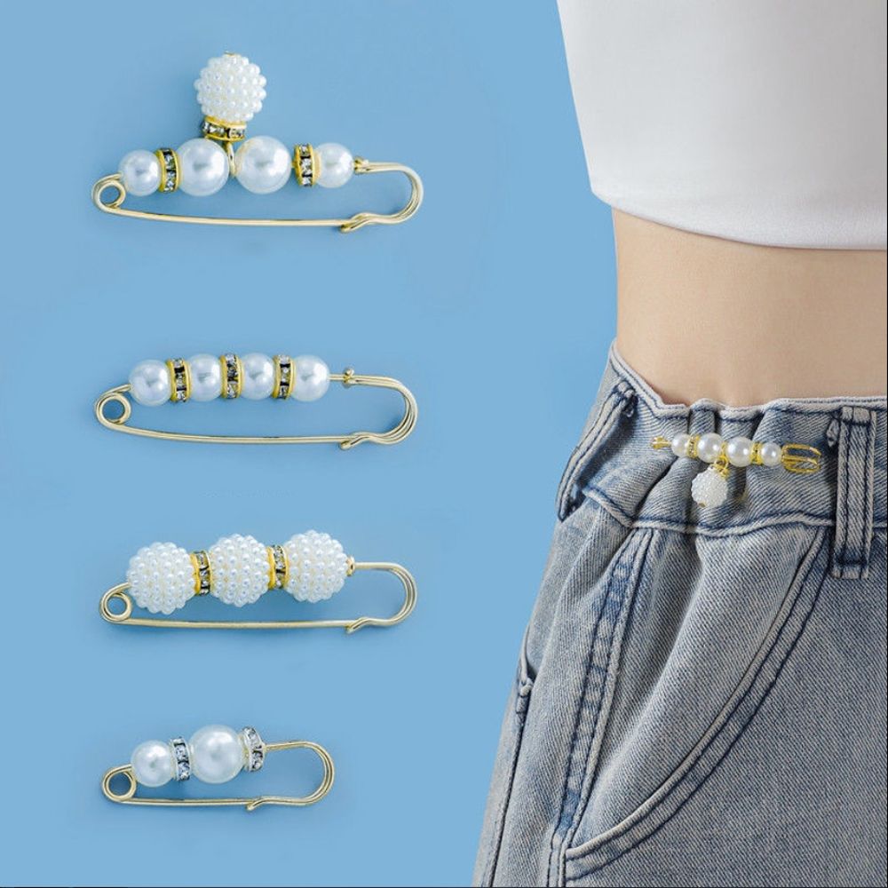 Alfileres joyería cintura hebilla fija accesorios de mujer vestido chal Clips pretina Pin ropa broches conjunto cintura Pin broche: BLANCO