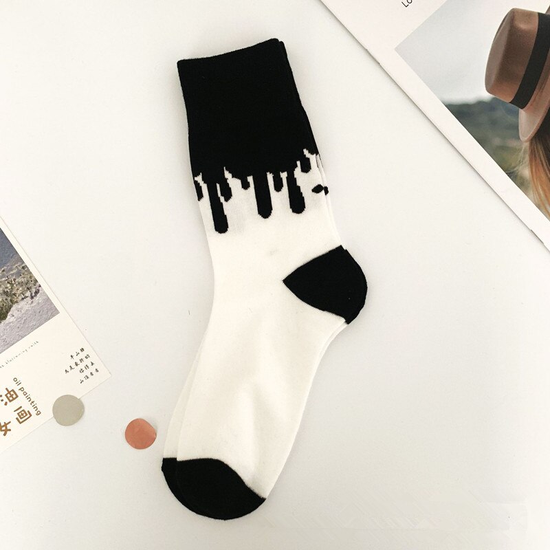 Harajuku Kawaii Noir Blanc Mignon Chaussettes Femmes Laitiers Zèbre Motif Doux Respirant Coton Longues Chaussettes Hauteur de Cheville Chaussettes Décontractées