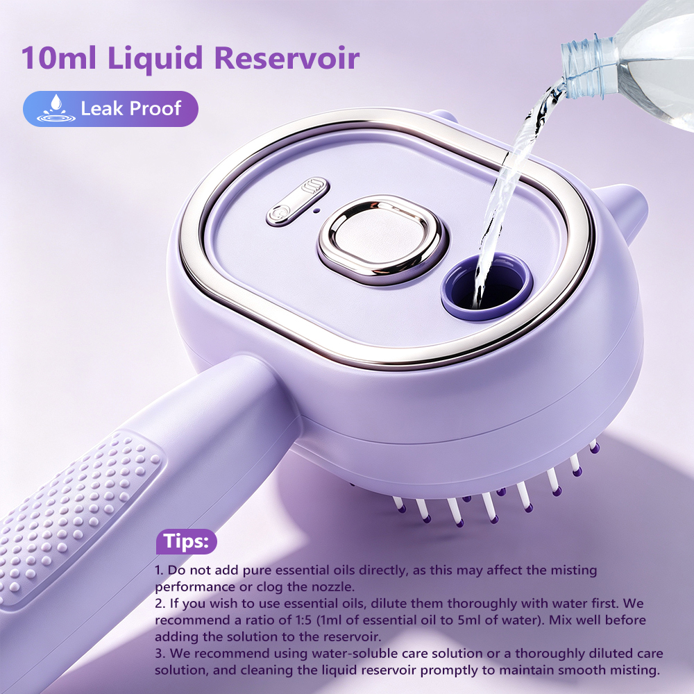 Elektrischer Sprüh-Massagekamm mit Dampf-Wassernebel Nass-Trocken-Haarbürste, Entwirrend Glättend Antistatisch, für Krauses Haar Kopfhautpflege