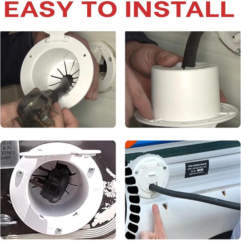 RV Plug Cover White Round RV Cord Hatch With Lid RV Cable Pass Through With Screws RV Covered Power Cord Hatch Round Accessory