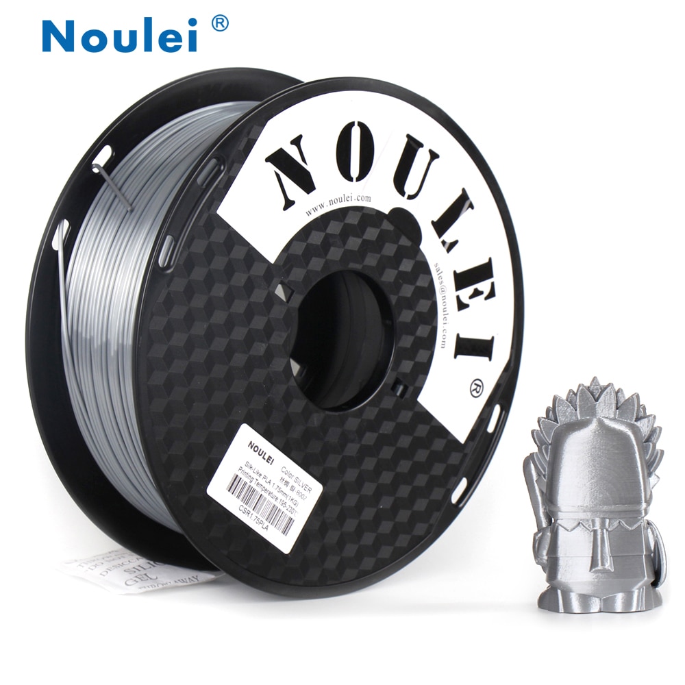 Noulei 3D Printer Silk PLA Silver Filament 1.75mm 1KG Silky Silver 3D Printing Material Rich Luster Metal like feel