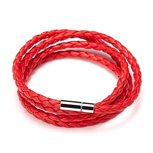 Rinhoo populære 5 omgange læderarmbånd smykker til mænd charme vintage sort punk armbånd & armring: Rød