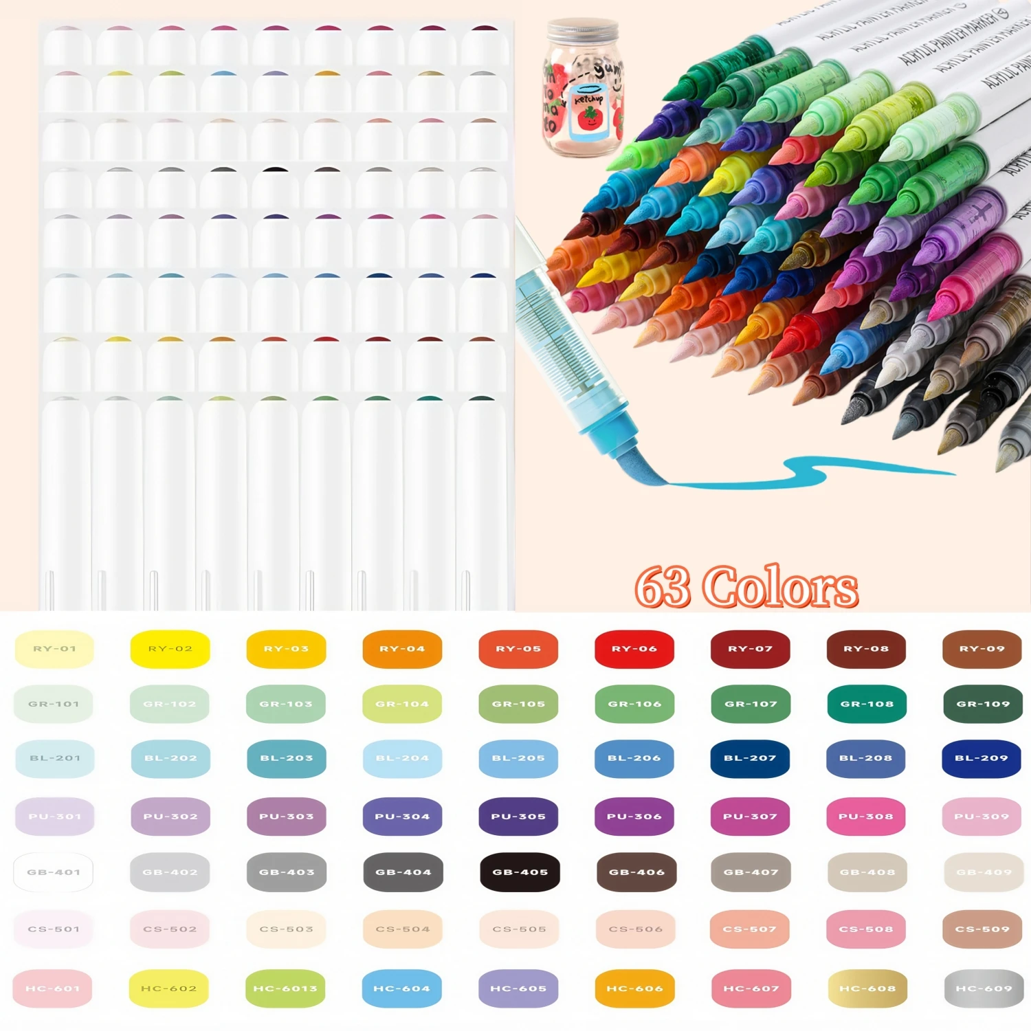 Straight Liquid Acrylic Markers,Soft Brush Tip Acrylic Paint Pens Set,for Rock Painting, Ceramic, Wood, Canvas, Glass, Stone: Yellow