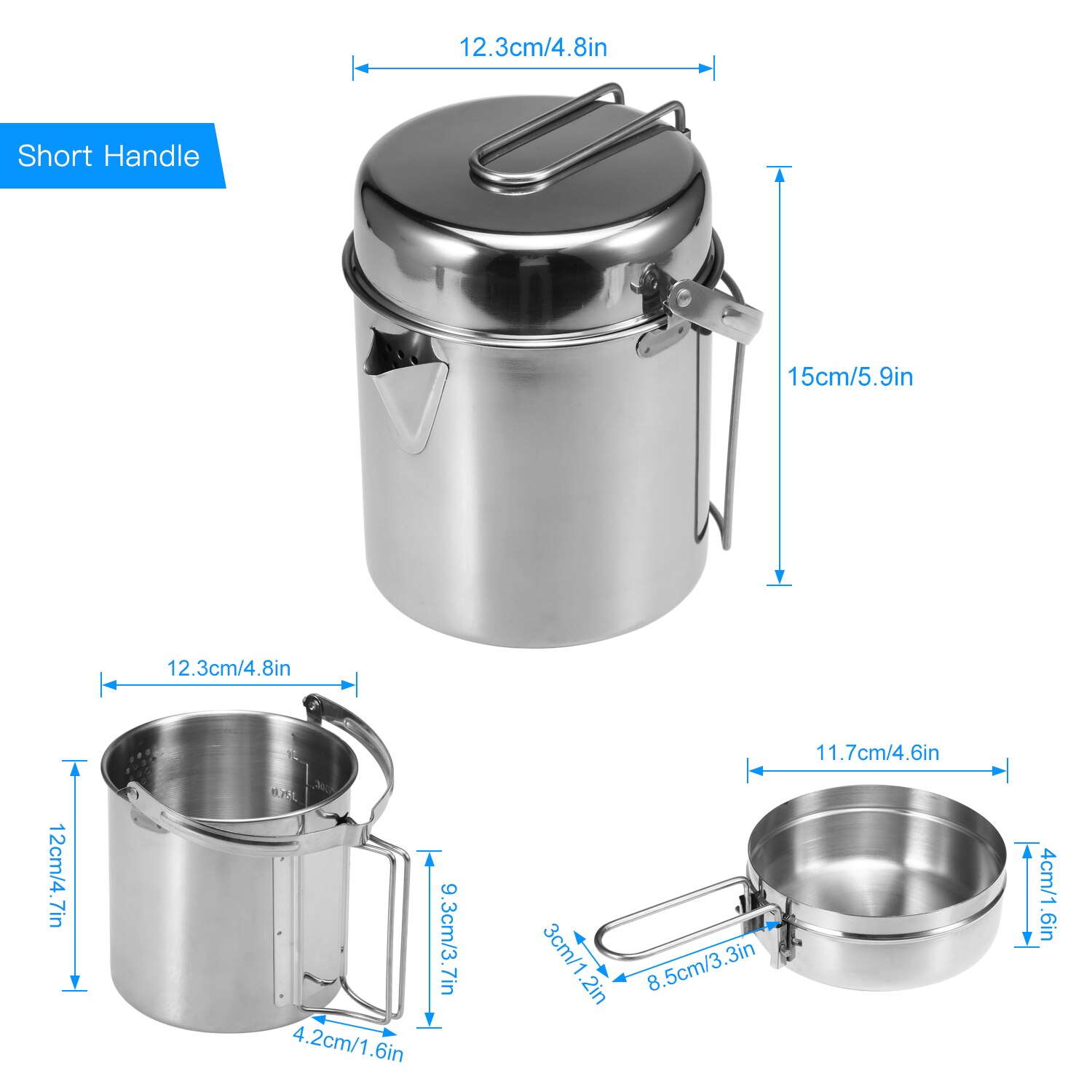1L Camping Kettle Stainless Steel Cooking Kettle Camping Pot Portable Outdoor Camping Backpacking Pot with Foldable Handle