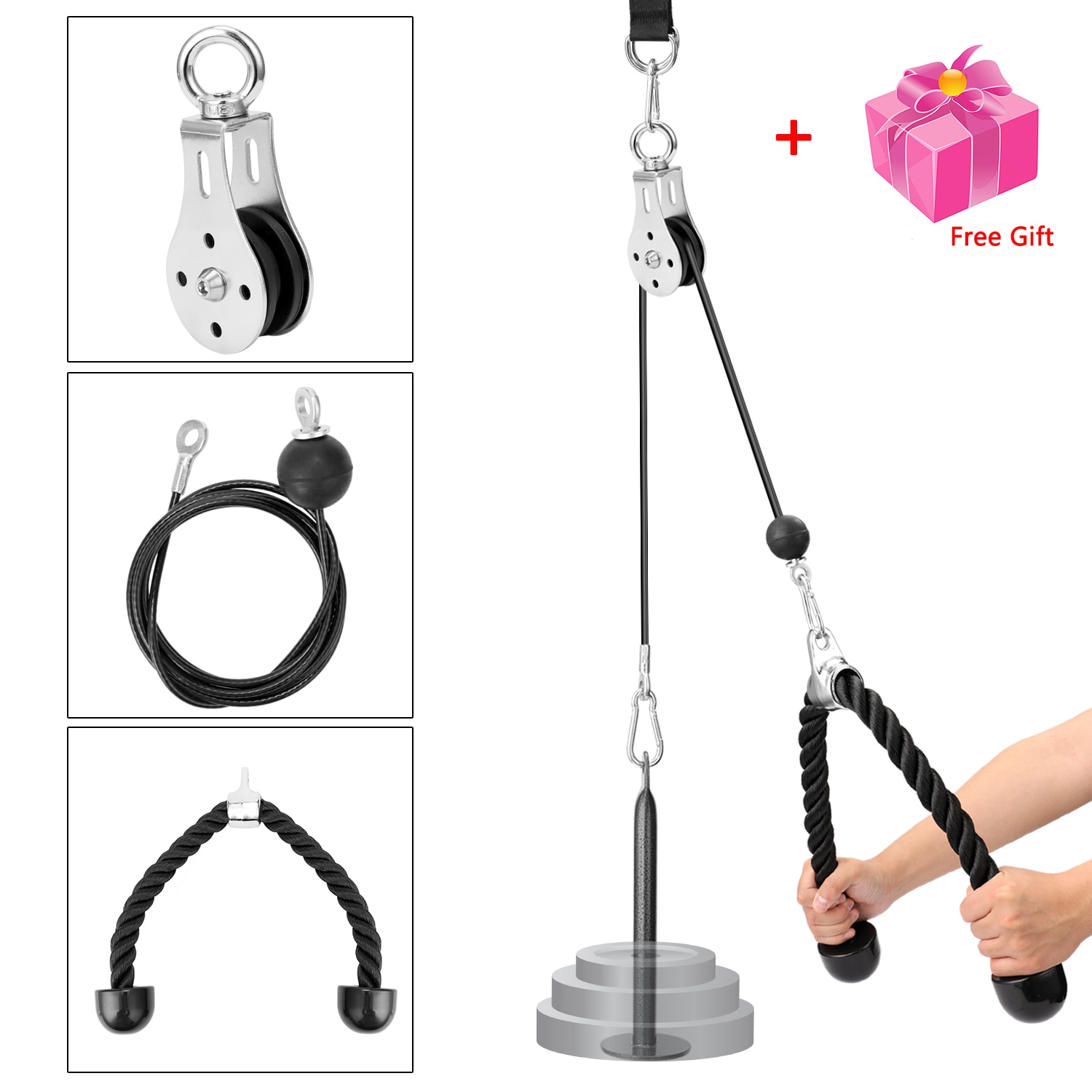Gym Fitness DIY Pulley Cable Machine Attachments Pull Down Machine Full Set F1094 Back Muscle Biceps Triceps Blaster Trainer