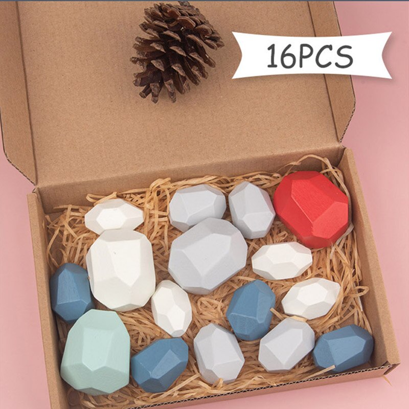 Di Legno colorato Pietre Giocattoli di Legno Blocchi di Costruzione Blocchi di Bilanciamento Impilabile Gioco Arcobaleno di Pietra Colorata Educativi Giocattoli Di Puzzle: 16pcs A set box