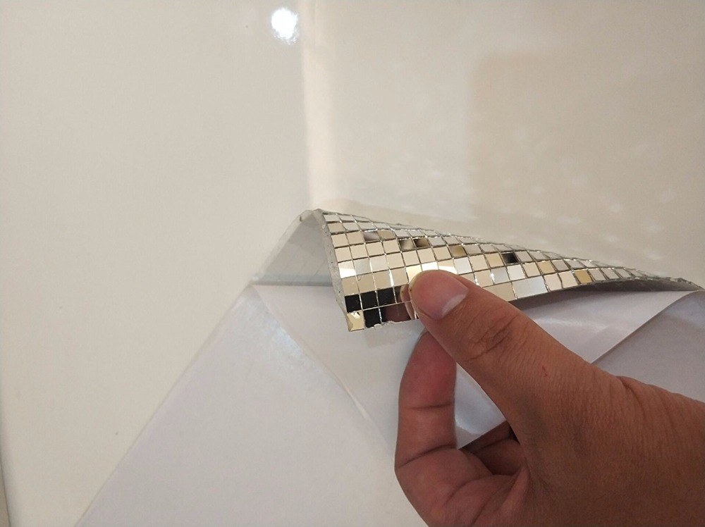 Meya selvklæbende sølv ægte glas spejl fliser håndværk, farvede mini firkantede spejle mosaik fliser 30 x 30cm