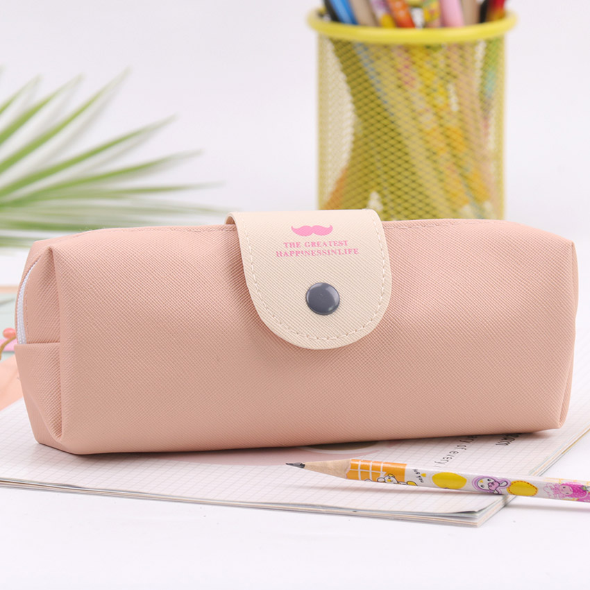 Estuche de lápices de Color de caramelo coreano, estuche Escolar impermeable de cuero Pu para niña, material de papelería Escolar, suministros escolares, 1 ud.: Rosa