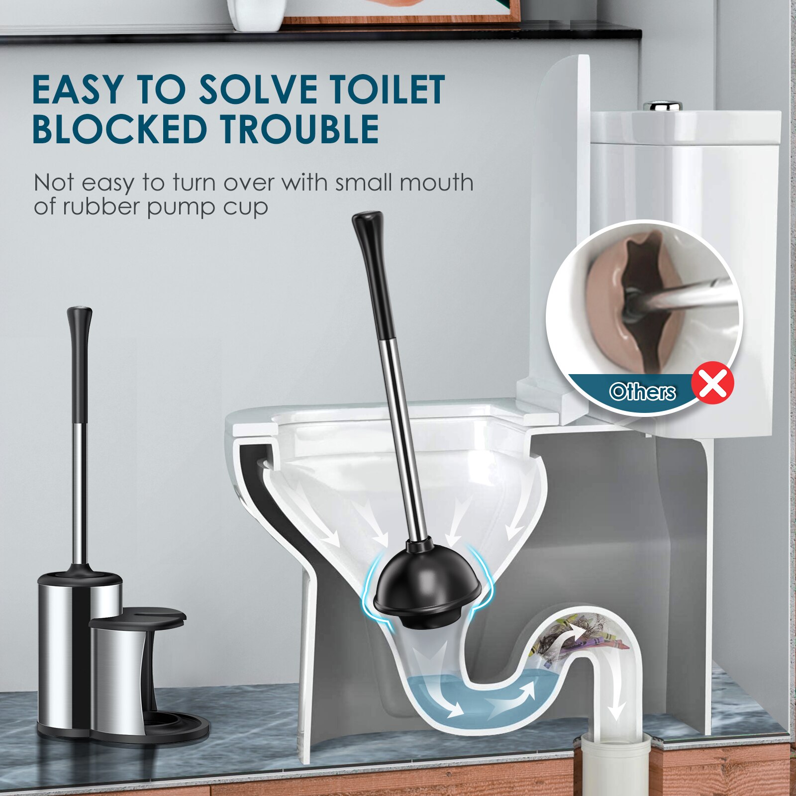 HOMEMAXS-cepillo de baño multifuncional 2 en 1, duradero, succionador de inodoro, herramienta de limpieza de inodoro