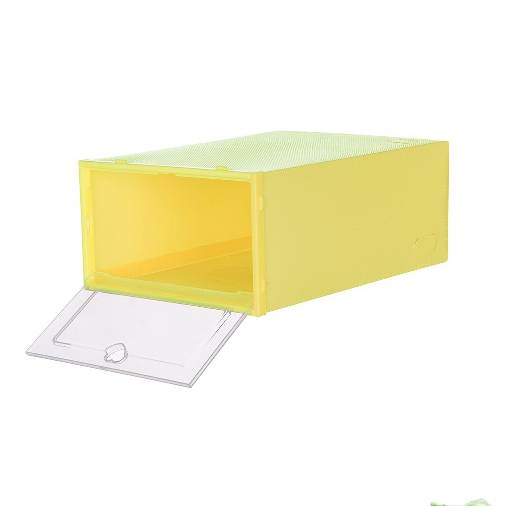 1Pc Opvouwbare Clear Schoenen Opbergdoos Plastic Stapelbare Shoe Organizer Стеллаж Для Хранения Обуви: Yellow S