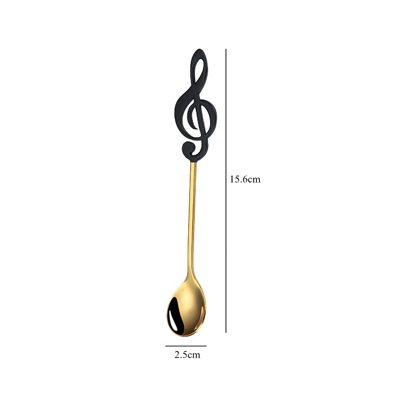 Stainless Steel Musical Note Spoon Tea Coffee Ice Cream Mixing Spoon Teaspoons Tableware Cutlery Kitchen Utensils: Black Golden