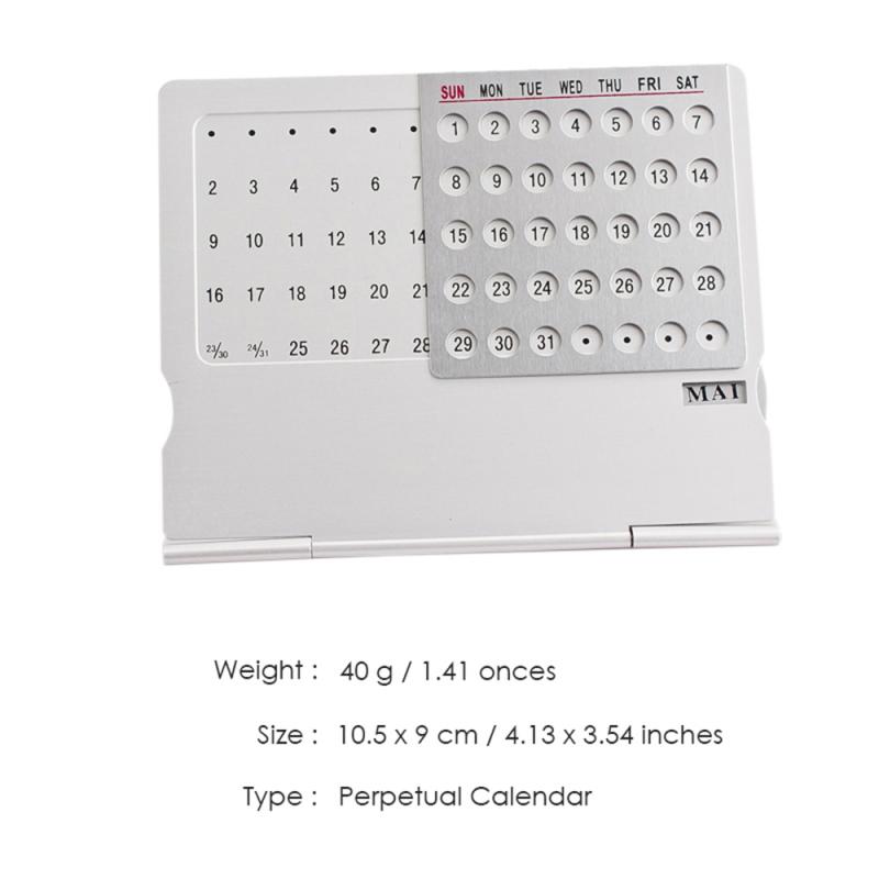 Perpetual Unique 100 Years Calendar Aluminum Alloy Metal Table English Calendars Office Desk Decor
