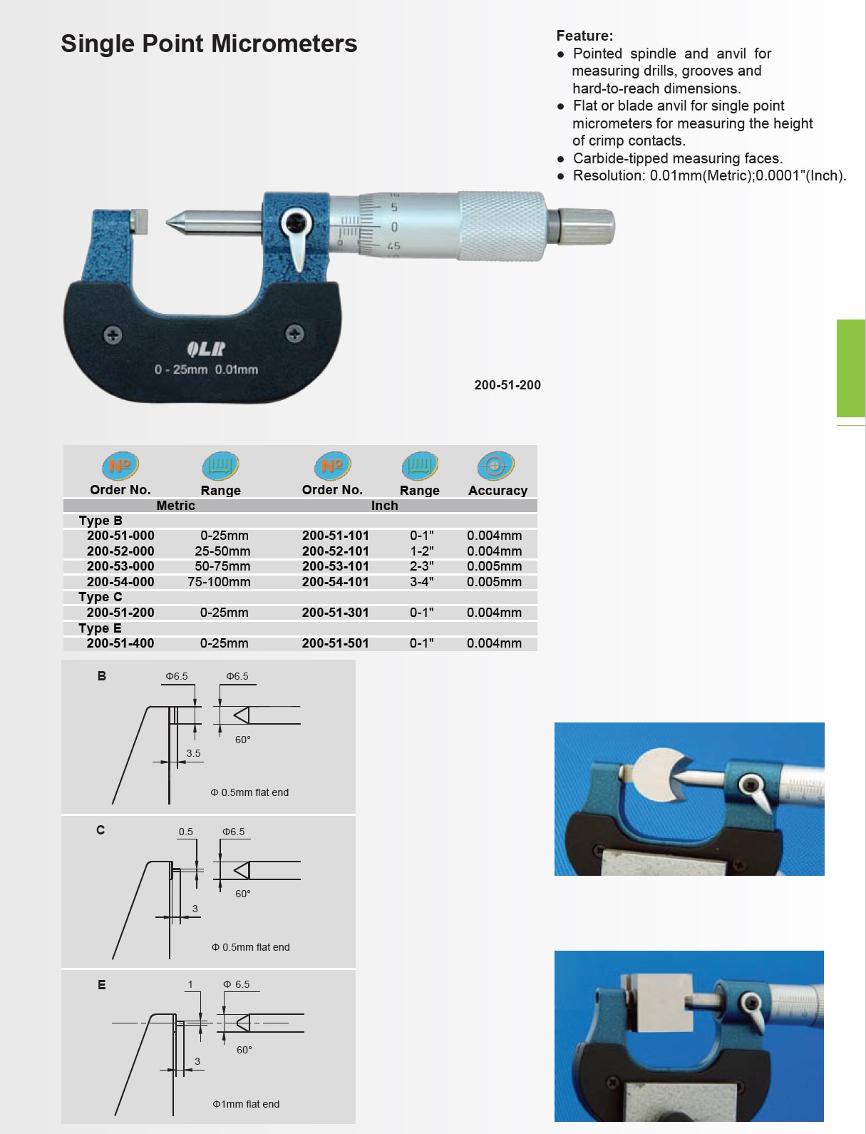 single point blade micrometers 0-25mm 0.01mm blade outside micrometers Measuring bit groove