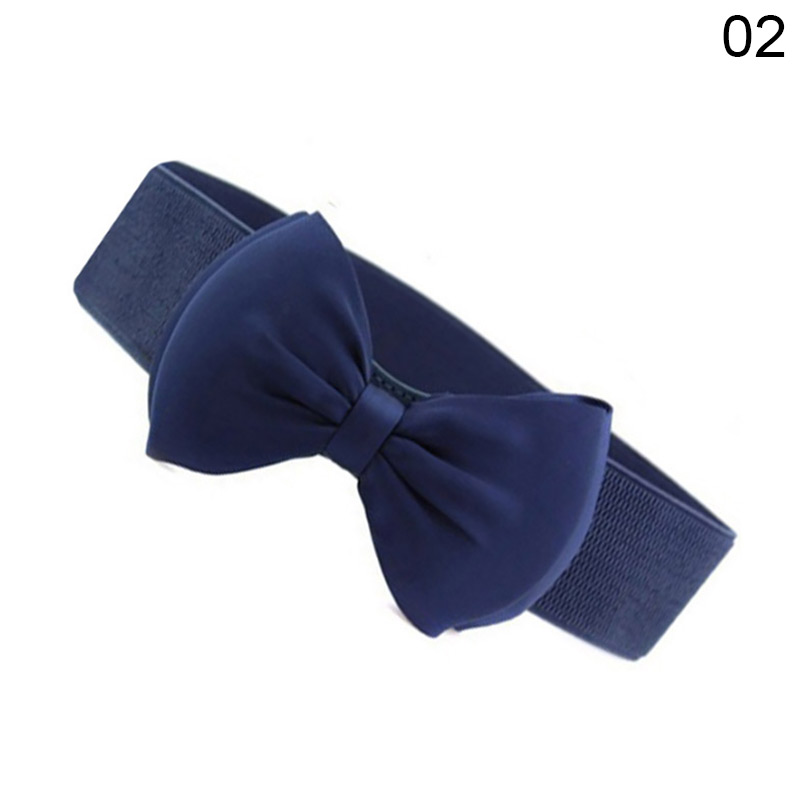 Women Bowknot Cummerbunds Elastic Bow Wide Stretch Bukle Waistband Belt 12 Colors Girl Dress Accessories Waist Belts: Navy