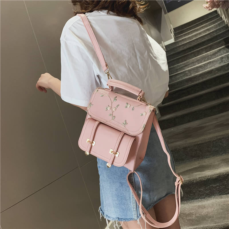 MoneRffi sac à dos scolaire adolescentes de en cuir femmes sac à bandoulière sac à dos broderie florale sac à dos
