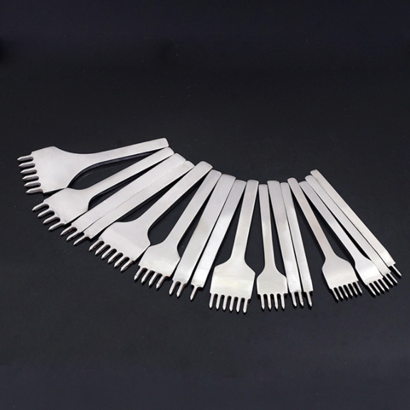 Leather Stitching Hole Punches Punch Tool Hand Sewing Prongs Leather Craft Tools Leather Belt Metal White Steel 4 Pcs