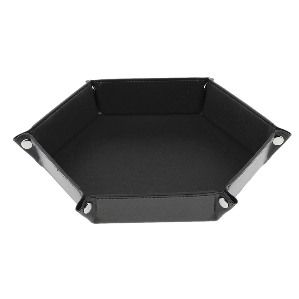 Soporte de dados de cuero PU, bandeja hexagonal plegable para juegos de mesa de mazmorras y dragones RPG DND: Black