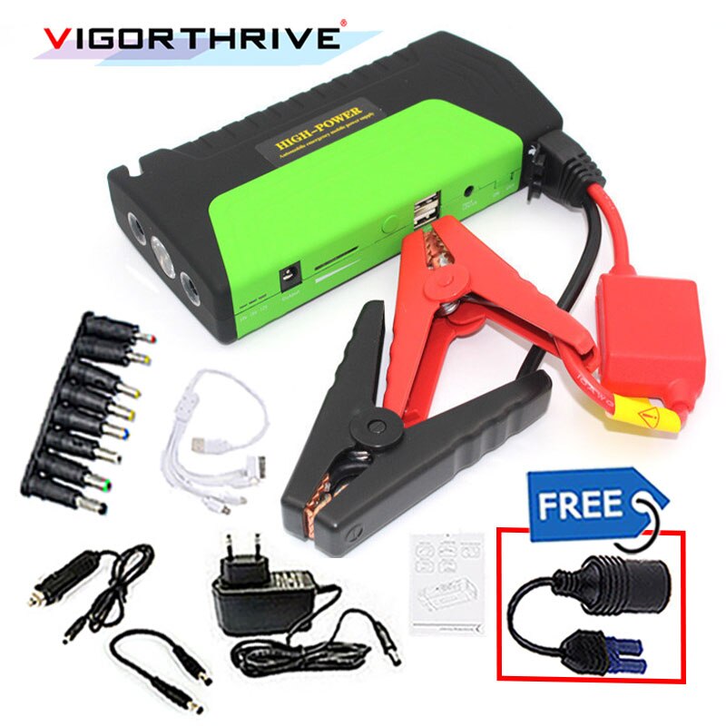 Nødauto booster mini bærbar 2 usb til benzin bil booster grøn bil jump starter 12v batterioplader