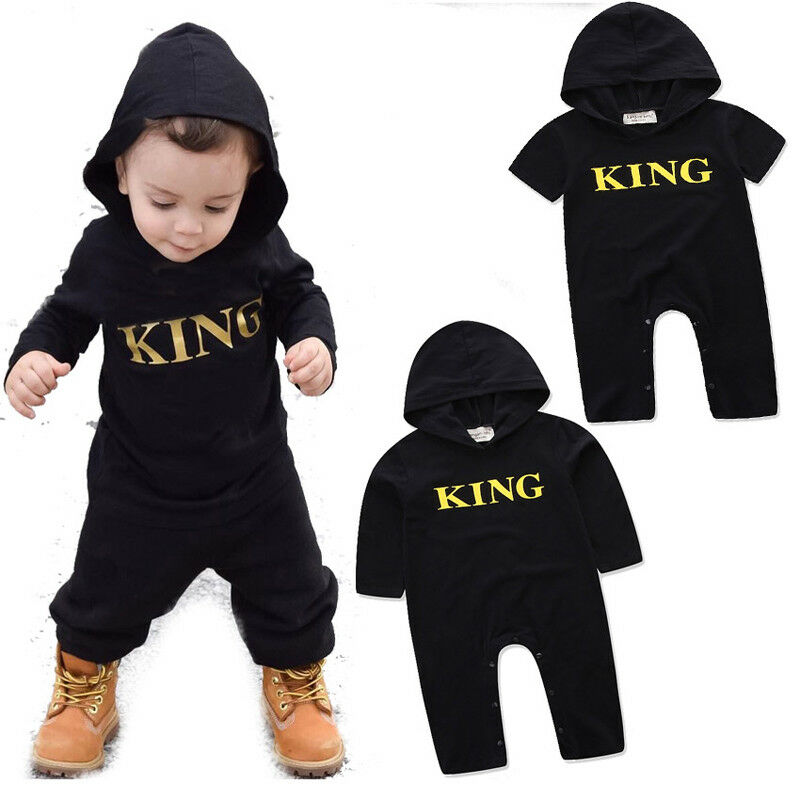 Fahion Boy Newborn Infant Baby Boy Kid King Short Sleeve Hooded Romper Jumpsuit Clothes Outfits 0-24M