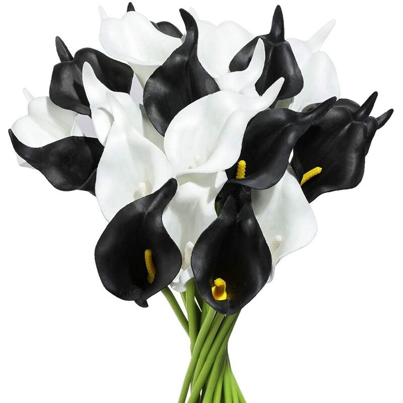 20 stk calla lily bridal wedding bouquet pu kunstige blomster arrangement til hjemmekontor festindretning (sort og hvid): Default Title