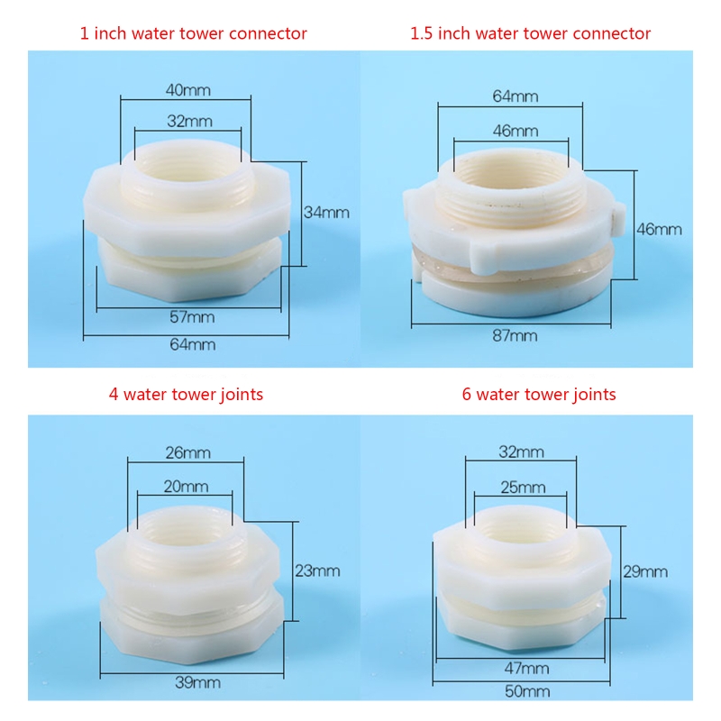 Plastic Bulkhead Fitting Water Tank Connector Adapter for Rain Barrels Water Tanks Pools Poultry Waterer Equipment