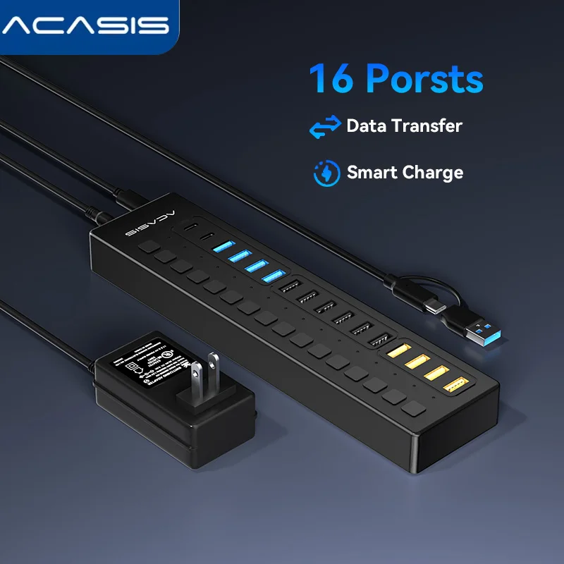 Acasis usb-c-hub 16- -i- -1 med gratis usb-c till usb-adapter, usb-a /c 3.0 för tangentbord, mus, skrivare, typ-c-hub för macbook pro