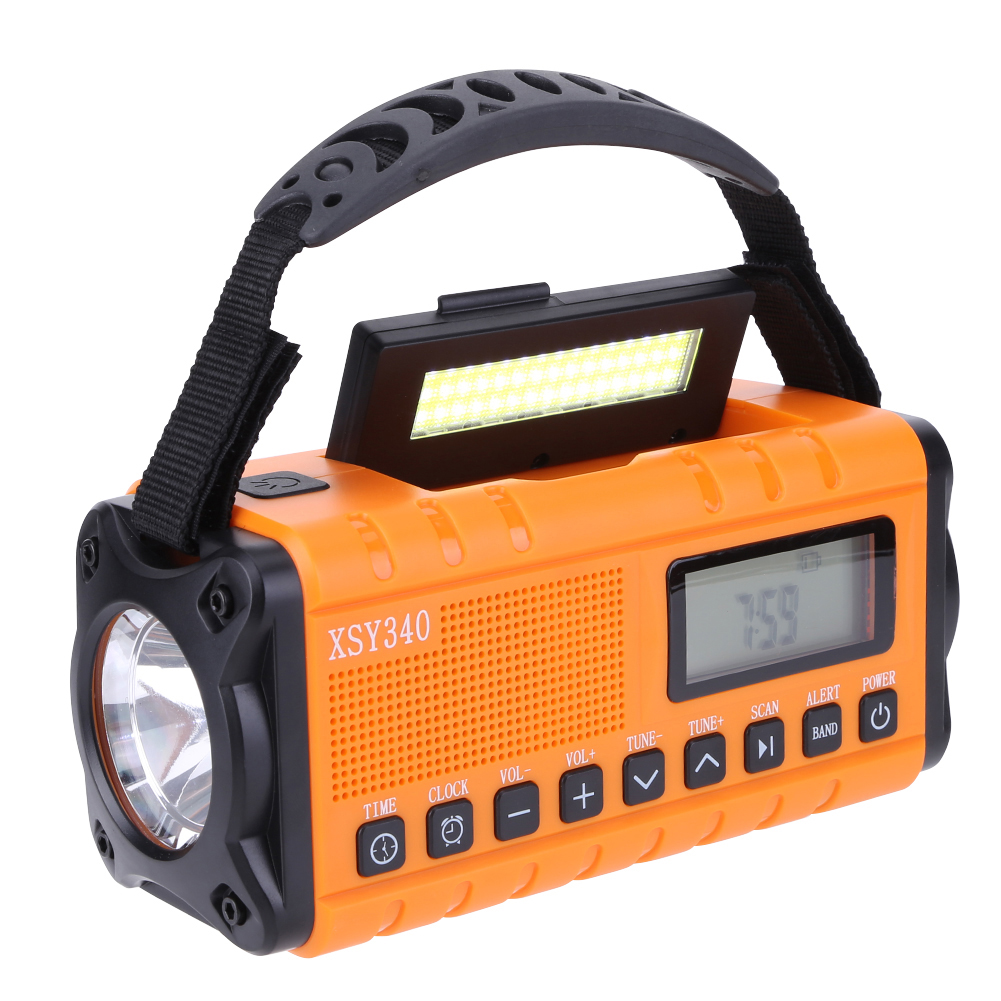 Solar--Wetterradio, 16000 mAh-12000 mAh, Taschenlampe, Handkurbel, Notfallradio, Leselampe, eingebauter Lautsprecher für das Überleben Ich bin Freien: Braun